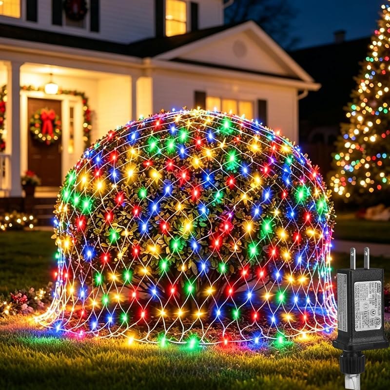 (Upgraded) Outdoor Christmas Lights, 360 LED Sturdy Christmas Net String Lights, 12x5Ft 8 Light Modes Christmas