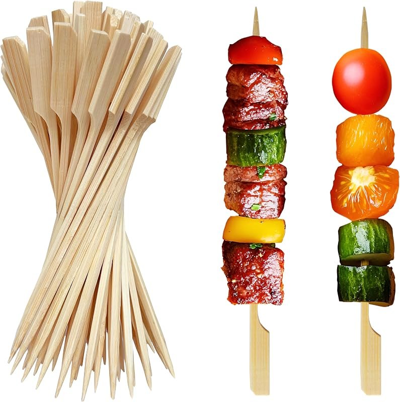 8 Inch Bamboo Skewers 200 PCS Kabob Skewers Grilling Bamboo Sticks for Fruit Kabobs Wooden Paddle for BBQ (8 Inch) —