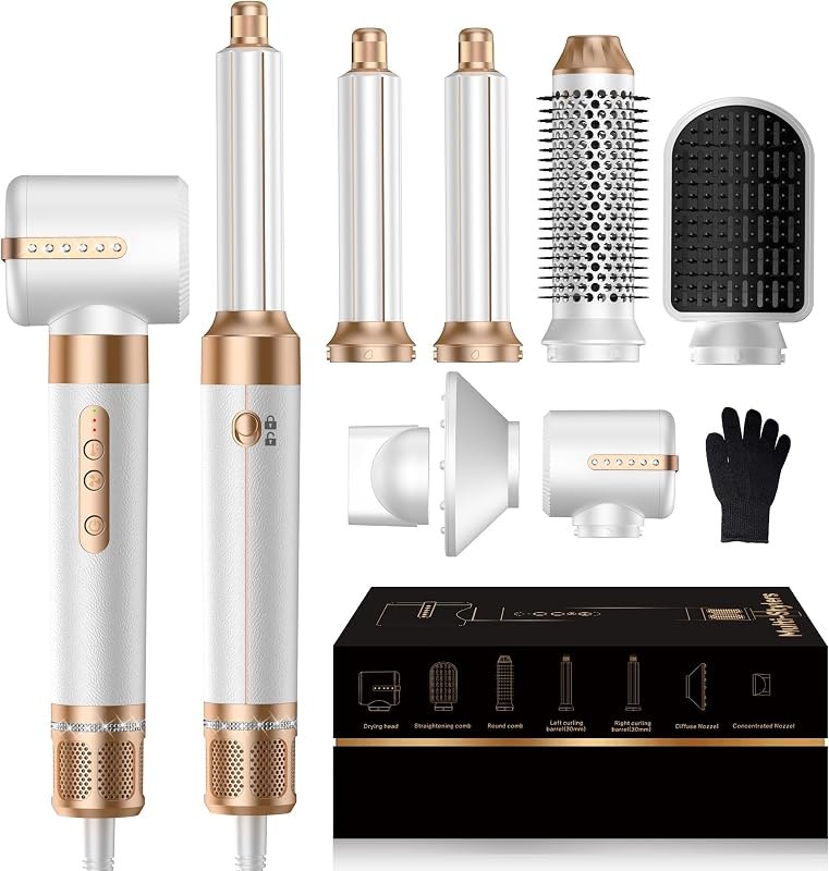 7 in ONE Hair Dryer Brush, Powerful Blow Dryer Brush with Air Curler for Hair, Brush Blow Dryer with Diffuser, Ionic