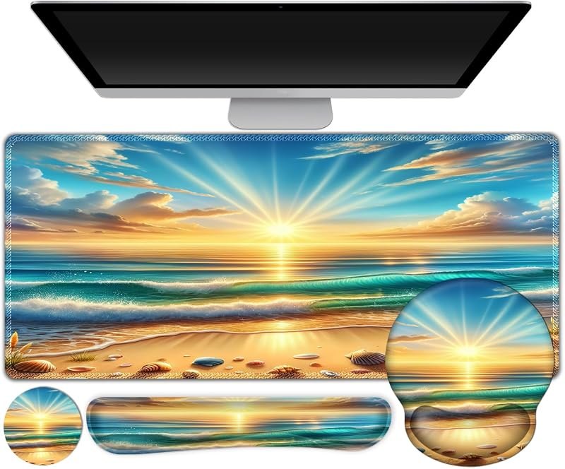 Gaming Mouse Pad, Large Desk Mat, Cute Desk Pad Protector, 4in1 XXL Mousepad + Keyboard Wrist Rest+Mouse Wrist