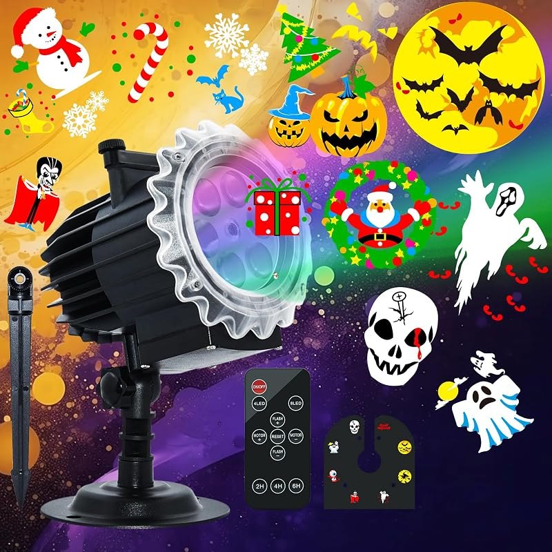 Halloween Decoration,MOSSNDAR Halloween Projector Light Outdoor 96 HD Patterns,Holiday Projector Light with Remote