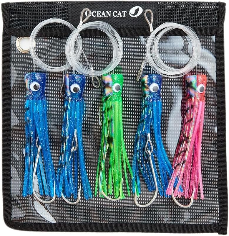 Teaser Chain Lures Trolling Lure Saltwater Fishing Lures with Stainless Steel Hook and High Strength Fishing Line