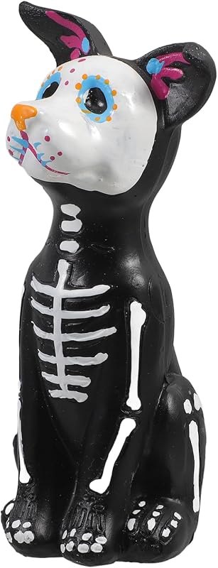 TOYANDONA Day of The Dead Dog and Cat Figurine, Halloween Statue Sugar Skulls Animal Statue Resin Crafts Skeleton