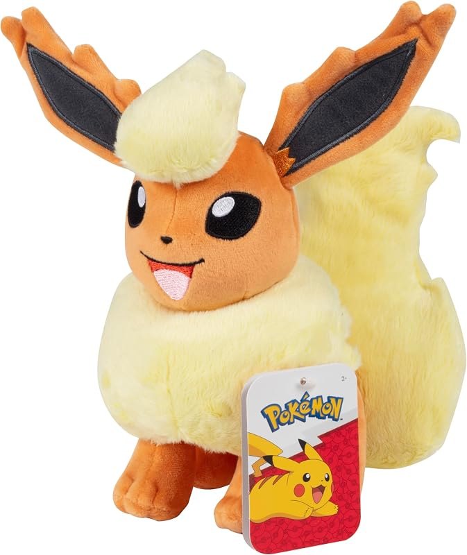8" Flareon Plush - Officially Licensed - Eevee Evolution - Authentic Soft Stuffed Animal Toy Figure - Gift for Kids