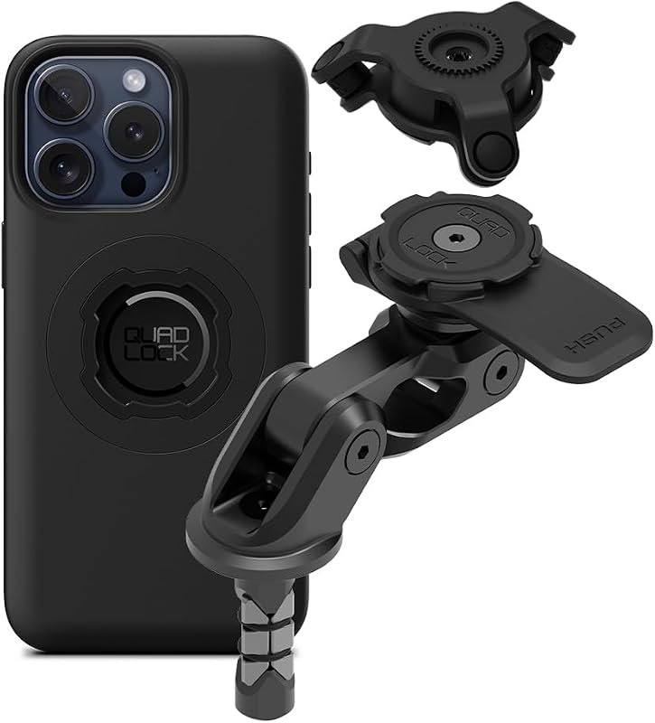 Quad Lock Motorcycle Fork Stem Mount PRO Kit with Vibration Dampener and MAG Phone Case for iPhone 15 Pro Max —