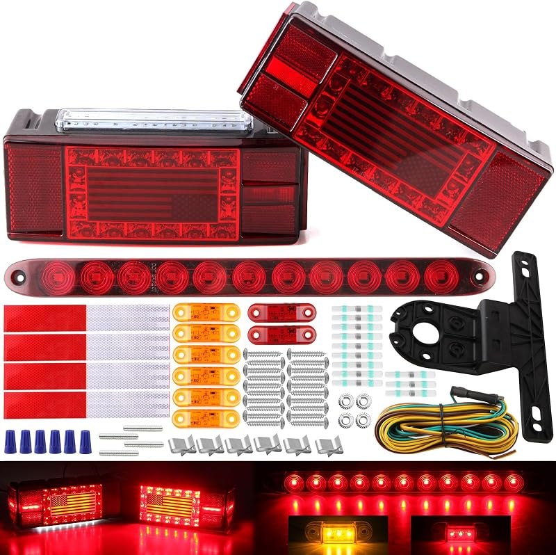Rectangular Trailer Lights Kit with 15" 11 LED Red Identification Light Bar — trailer wiring kit for trailer wiring kit