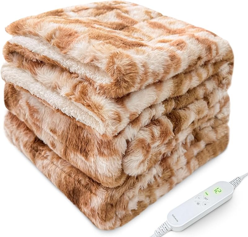 HELLOMOTO Updated Weighted Heated Blanket for Men/Women, 15 lbs Electric Blanket, Dual Sided Cozy Fluffy Throw