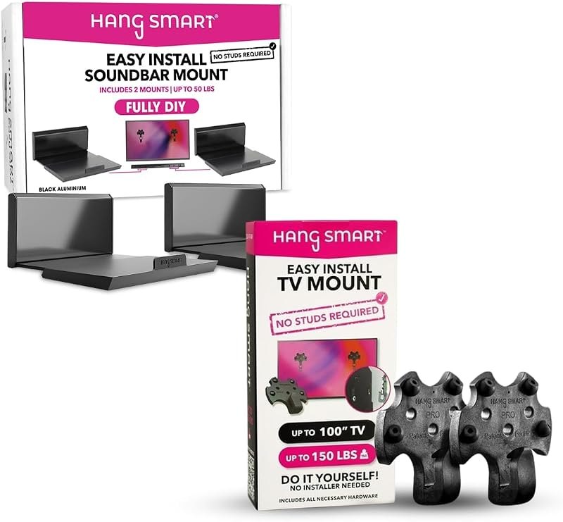 HangSmart TV & SoundBar Mount Bundle No Stud Easy Install, Universal Wall Mounts for Up to 150LBS & SoundBars Up to