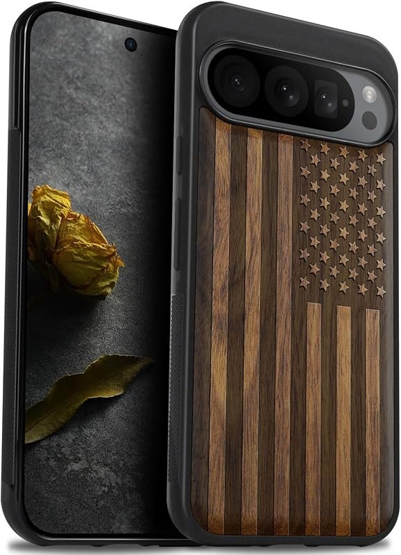 Carveit Wood Case for Pixel 9 Pro Case, (American Flag-Walnut) — case for google pixel pro case