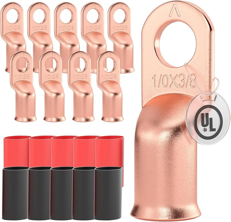 1/0 AWG/Gauge - 3/8" Battery Cable Lug Copper Connector Wire Ring Terminal — best copper crimp terminals for copper