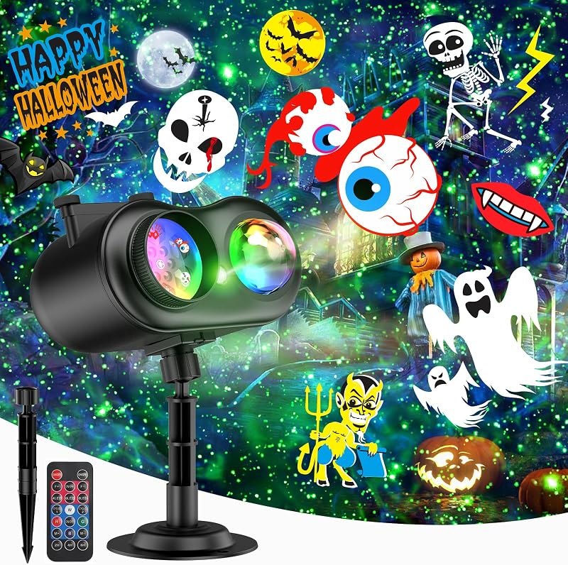 Halloween Christmas Projector Lights Outdoor with Ocean Wave & Firefly Light, 10 Slides/80 Patterns Holiday Projection