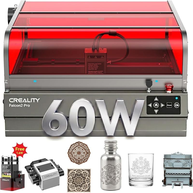 Creality Falcon2 Pro 60W Laser Engraver & Cutter, Adjustable 60W/40W/22W Lase Power, Fully Enclosed Class 1, 60W +