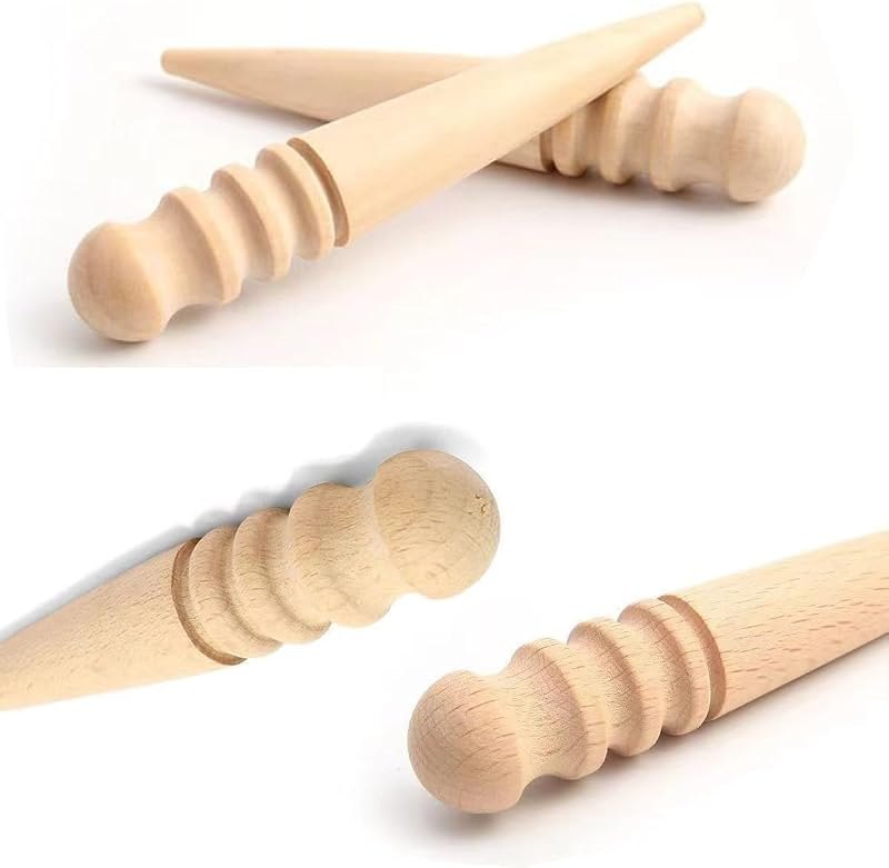 DraCra 4 Pack Leather Burnisher Leather Edge Slicker Wood Stick Smooth Grooves for Leatherwork Craft Burnishing