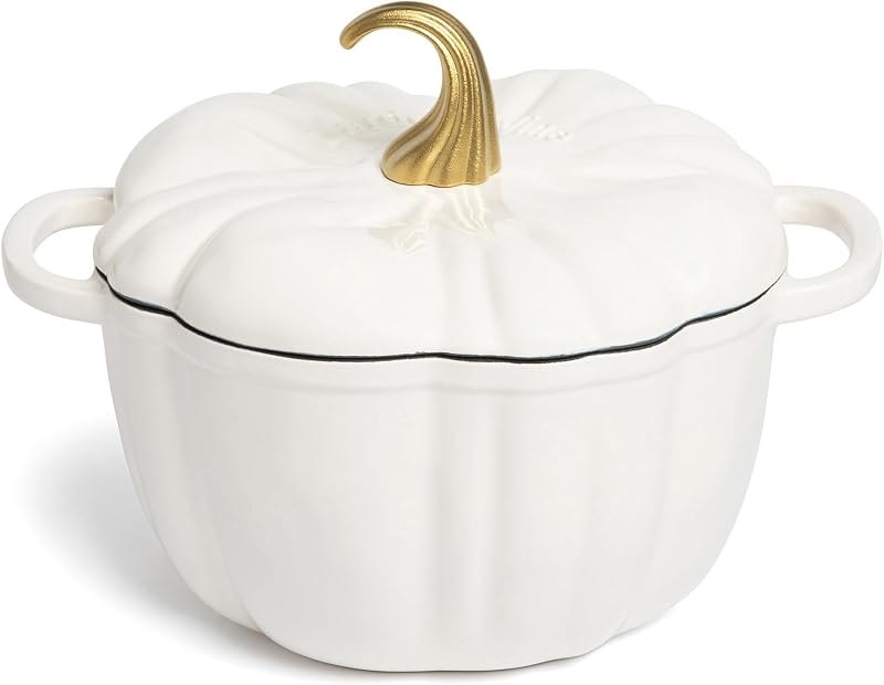 Larder & Vine 5.5 qt Pumpkin Enameled Cast Iron Dutch Oven Pot, White