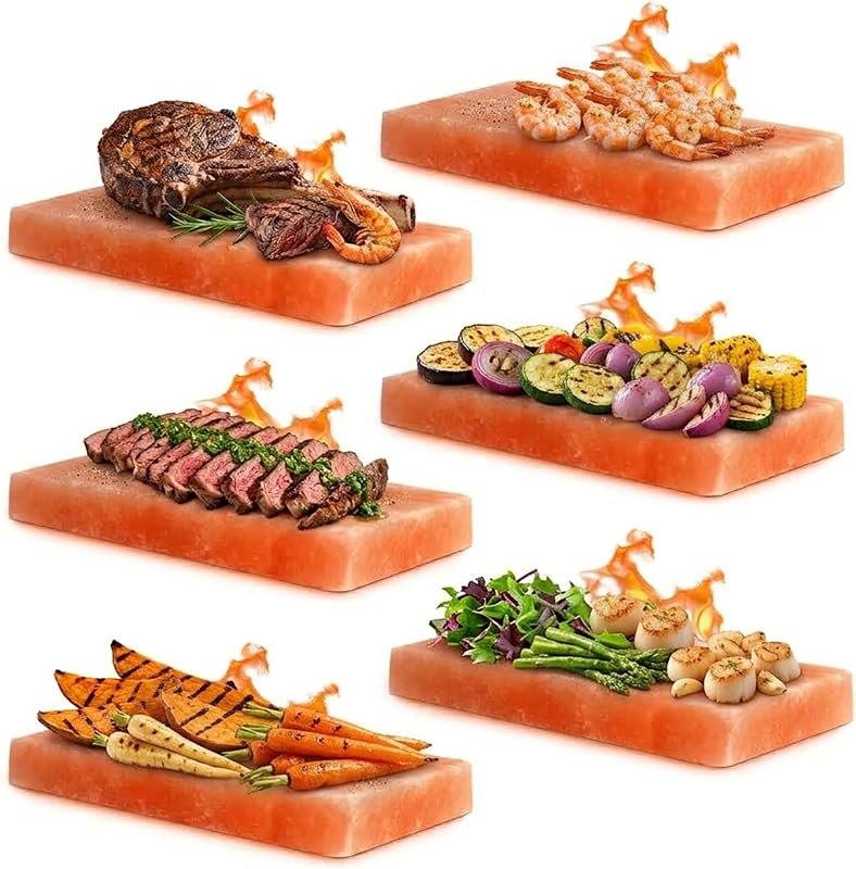 Himalayan Salt Block for Grilling, Cooking & Cutting 8”x4”x1”- Pack 6 Food Grade Salt Tiles — grill searing planks for