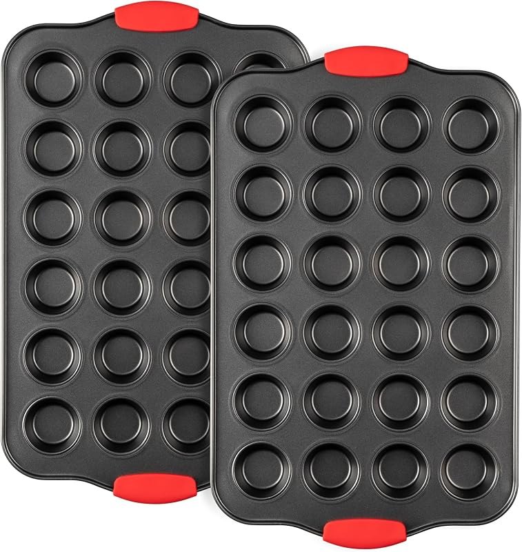 Tiawudi Mini Muffin Pan, 24 Cavity Cupcake Pan, Nonstick Baking Pan, Heavy Duty Small Muffin Tin with Silicone Grip