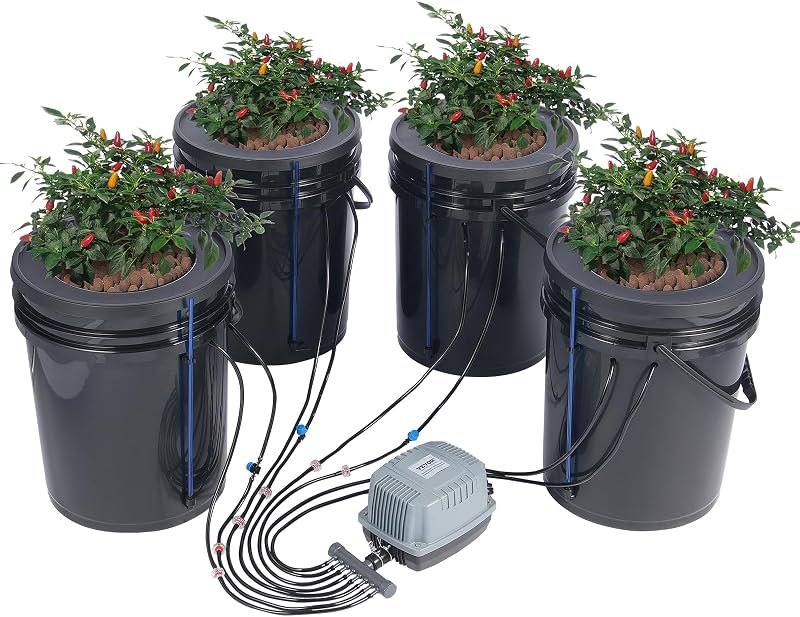 VEVOR DWC Hydroponics Grow System, Hydroponic Growing System with Top Drip Kit, Deep Water Culture 5-Gallon 4 Buckets