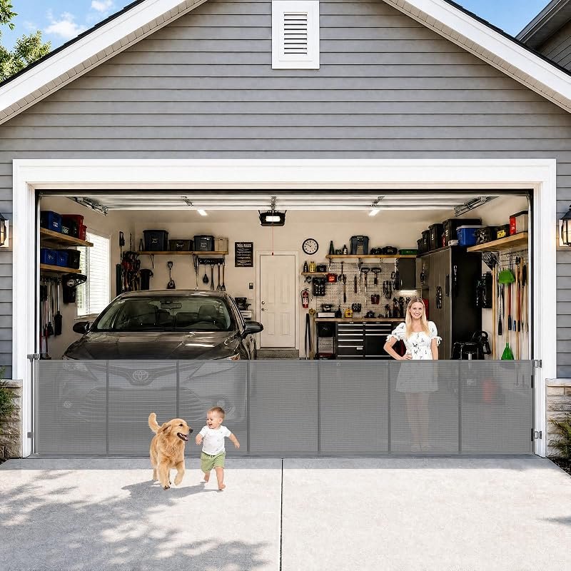 Reinforced 204x37 Inch Retractable Baby Gate, 16x3 Ft Garage Pet Barrier — magnetic baby gate for magnetic baby gate