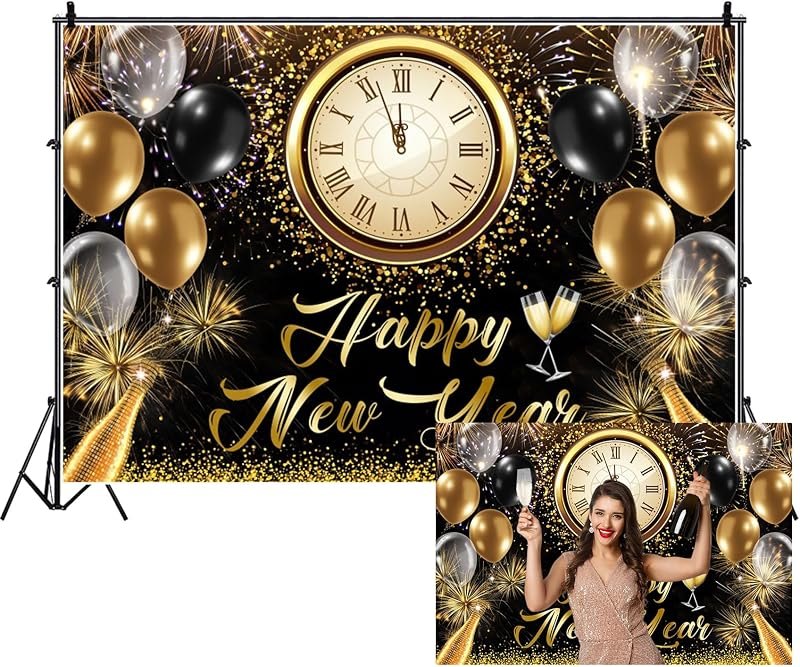 7x5ft Happy New Year Backdrop Clock Countdown Photography Background — inflatable new years countdown clock for
