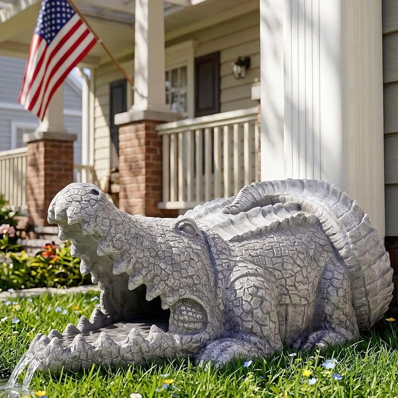 Real Crocodile Statue, Garden Rain Downspout Diverter, Splash Block & Gutter Extender, Decorative 3"x4" Gutter