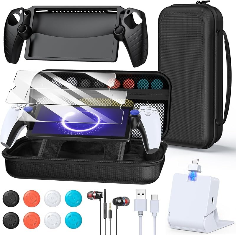 FYOUNG Accessories Kit for PlayStation Portal, Carrying Case Bundle and Magnetic Portable Charger for PS5 Portal with