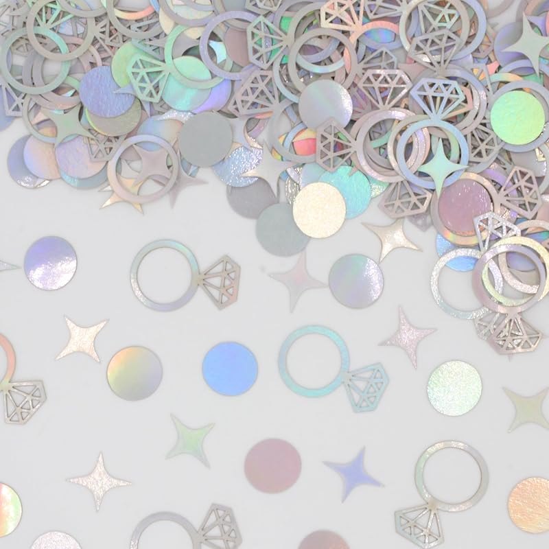 300 PCS Iridescent Bachelorette Confetti, Engagement Confetti Wedding Shower Table Decorations, Ring Table Scatters