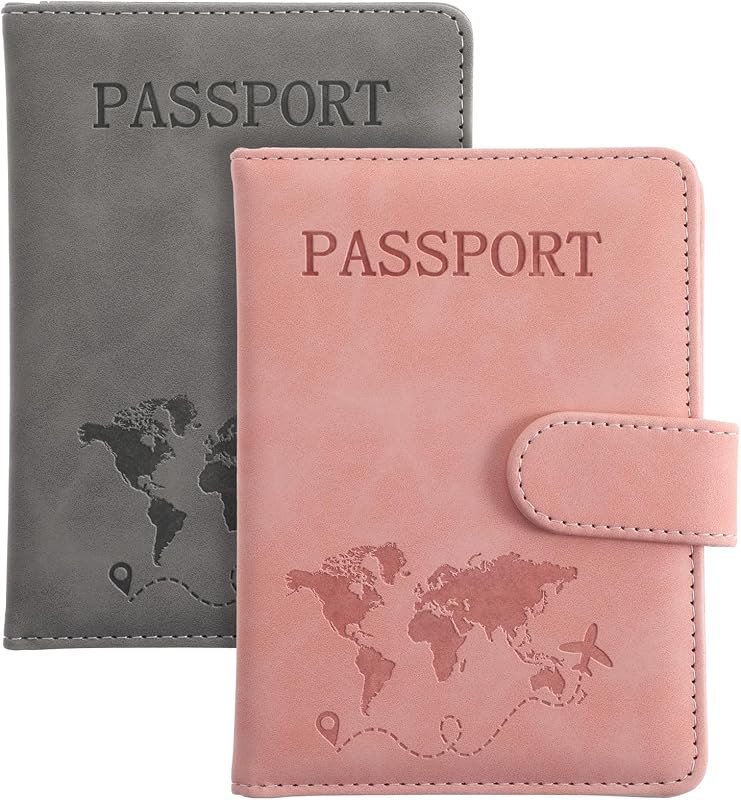 2 Pack Passport Holder for Travel, Passport Wallet Cover Case Waterproof RFID Blocking Passport Holder with Pen Holder