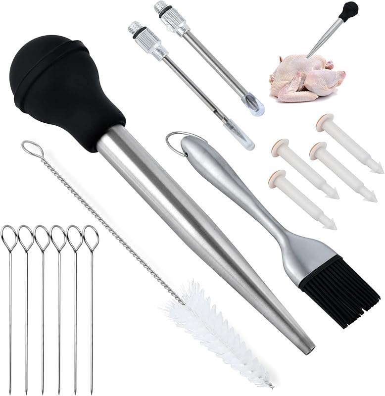 Stainless Steel Turkey Baster Set w/Timer and Lacer — electric turkey baster for electric turkey baster