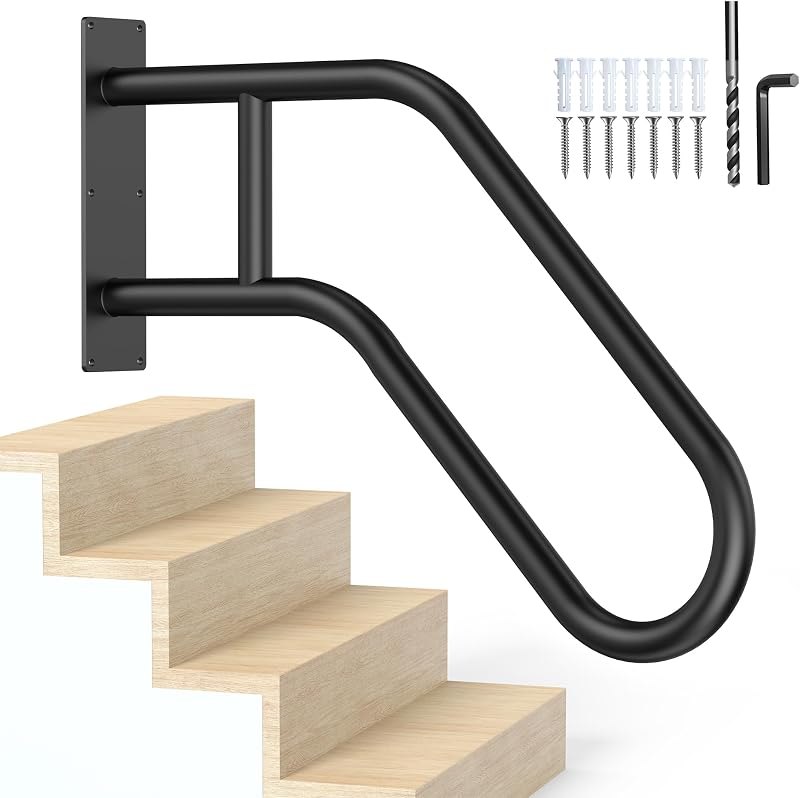 Handrails for Outdoor Steps,Stair Railing Indoor1-3 Step,Porch Railing & Deck Hand Rail Wall MountStair Hand Grab