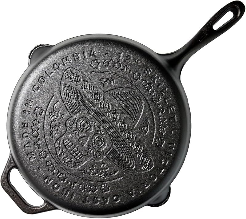 Victoria 12-Inch Day of the Dead La Calaca Cast Iron Skillet, Dia de los Muertos Seasoned Cast Iron Frying Pan with