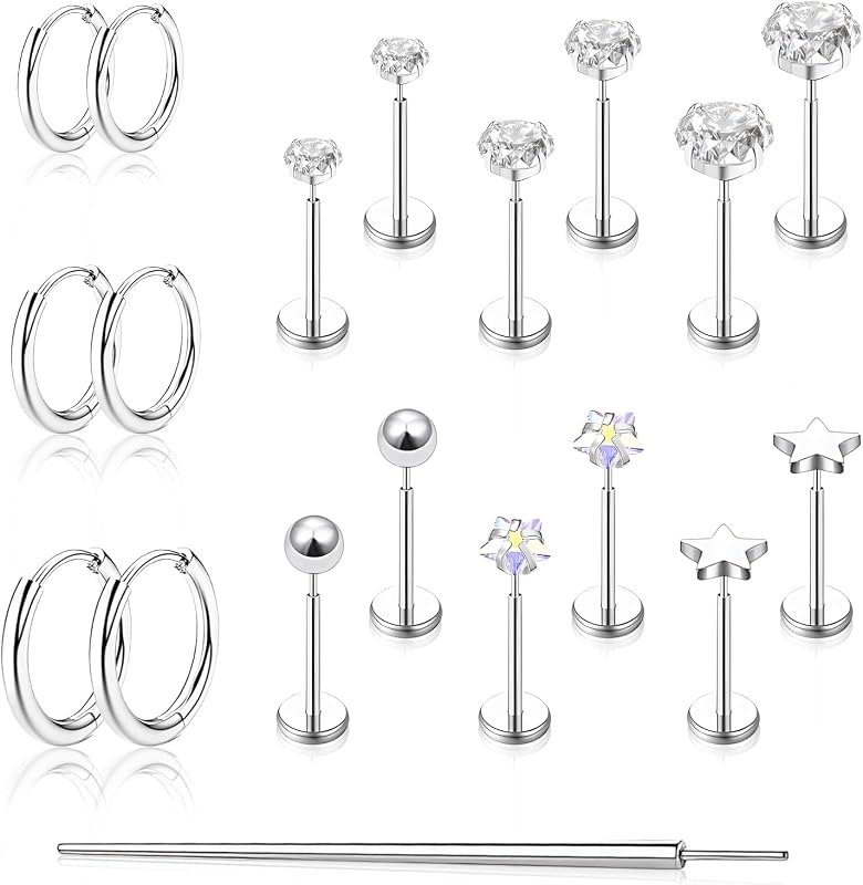 Threadless Flat Back Stud Earrings Tragus Helix Piercing Jewelry — flat back earrings for sensitive ear for flat back