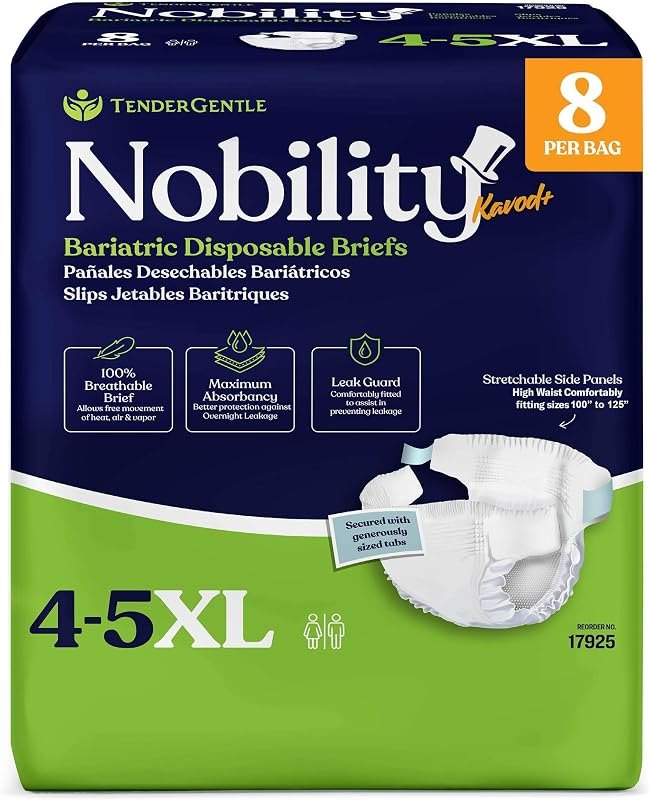 4-5xl Adult Diapers for Women and Men - 8 Bariatric Disposable Briefs with Tabs and Stretchable Side Panels - 100%