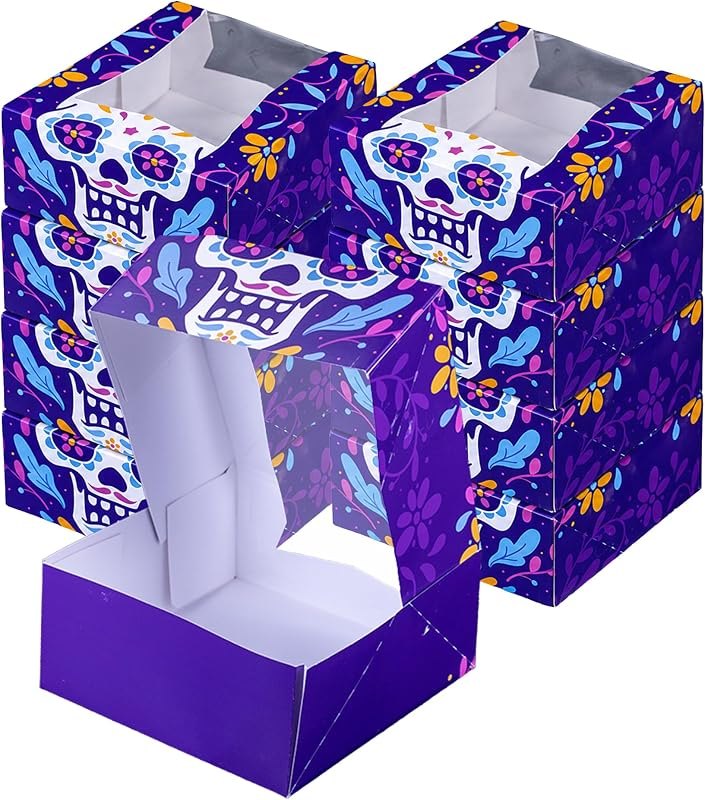 SCT Día de los Muertos Bakery Box (50 Pack), 9x9x4, Halloween Bakery Box, Day of the Dead Treat, Festive Cookie