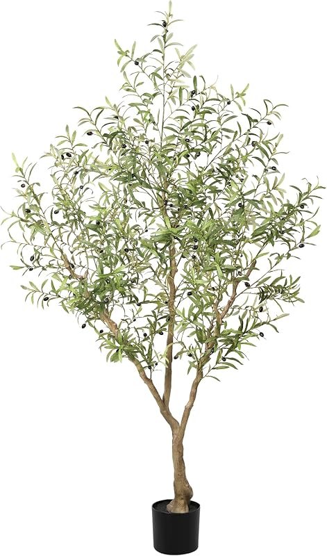 LYERSE Faux Olive Tree 7ft with Thick Lifelike Branches, Realistic Leaves — potted faux tree for potted faux tree
