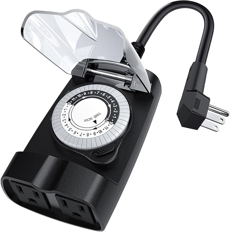 G-ELEK Outdoor Timer Waterproof, 24 Hour Light Timer, Timers for Electrical Outlets, Ideal for Pool Pump, Christmas