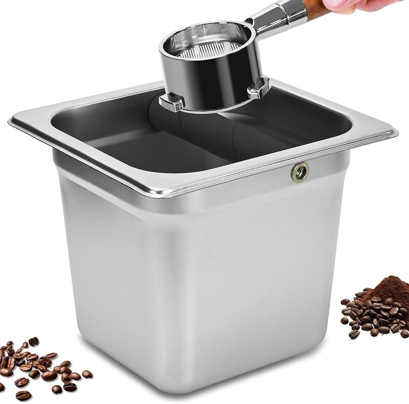 TECHSHARE Stainless Steel Coffee Knock Box, Square Espresso Knock Box, Large Capacity Coffee Accessories, Easy to