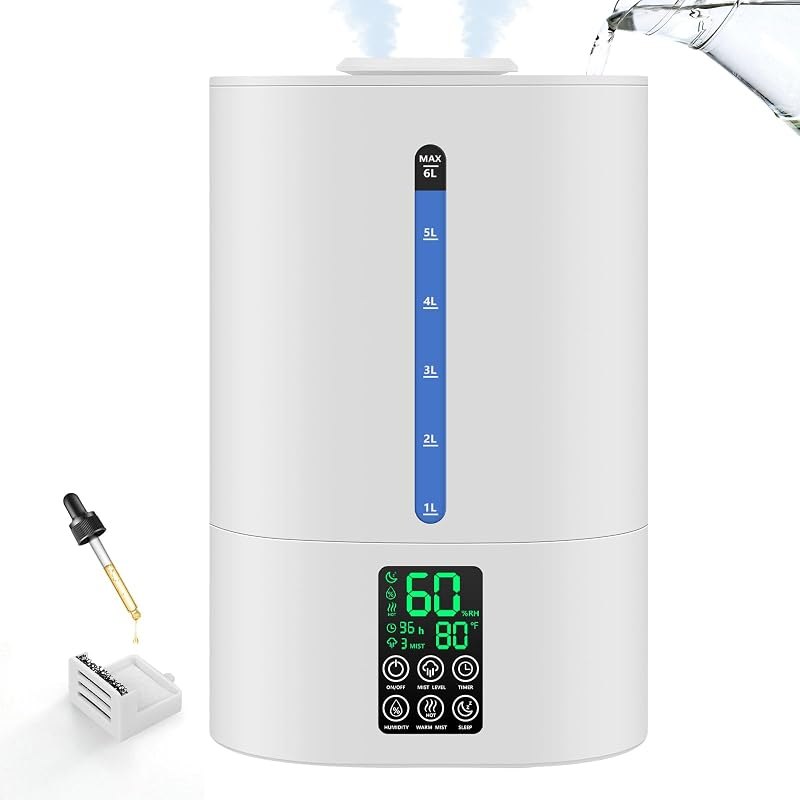 6L Humidifiers for Bedroom Large Room Home, Cool and Warm Humidifiers for Baby and Plants Mist Top Fill Desk