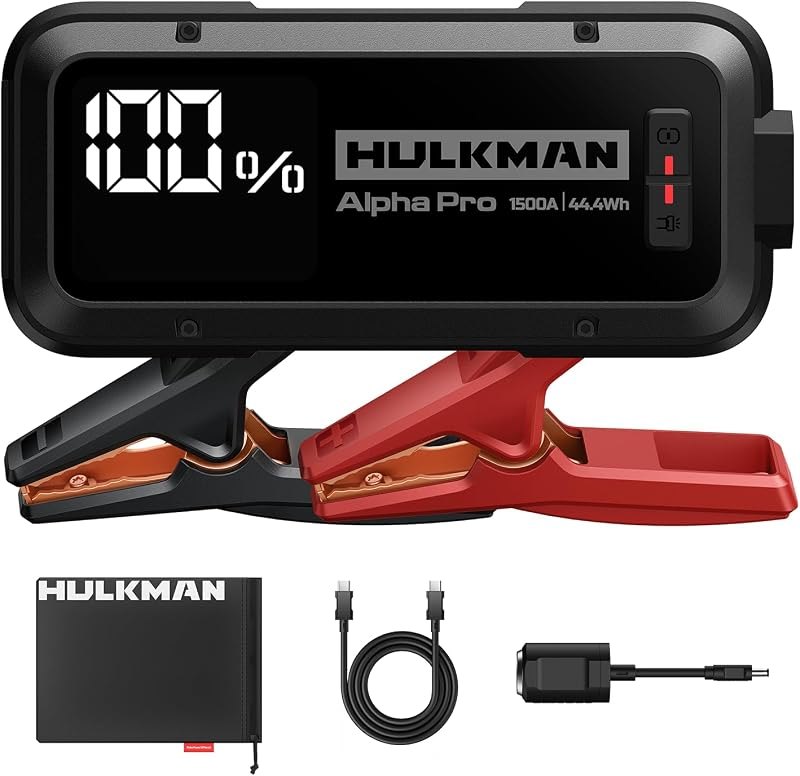 Hulkman Alpha Pro 1500A Jump Starter, 44.4Wh High-Capacity Car Battery Jump Starter, PD65W Fast Charging in & Out