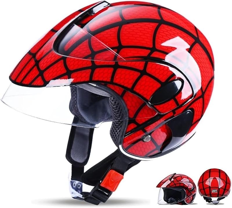 Kids Cool Childrens Helmet Boys, 3/4 Electric Motorcycle Half Helmet with Visor, Design DOT Approved Street Retro
