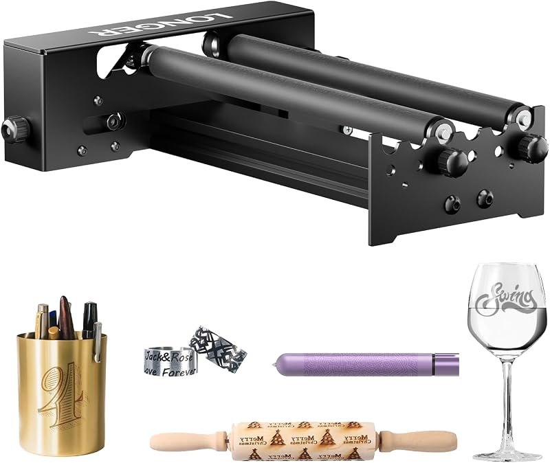 Longer Laser Engraver Rotary Roller, Y-axis Laser Engraver Attachment 360° Rotation, a Good Partner for Laser