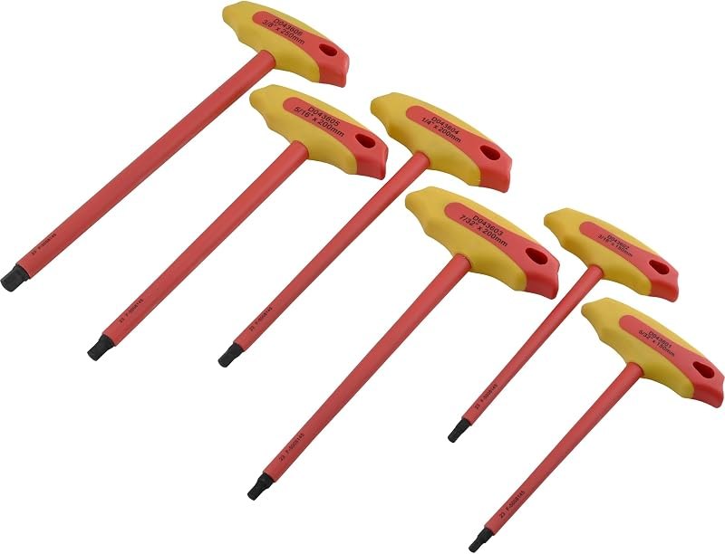Dynamic Tools 6 Pc Insulated SAE T-Handle Hex Key Set, Insulated Tools For Electrical Work, Hex Keys Individually