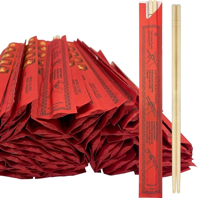 Soeos Chopsticks Disposable, 100 Pairs, Disposable Wooden Chopsticks with Red Packaging, 7.6" Individually Wrapped