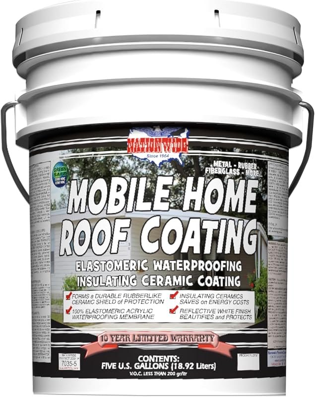 Mobile Home ROOF Coating - 10 Year - Bright White - 5 Gallon — polyurethane roof coating kit for polyurethane roof