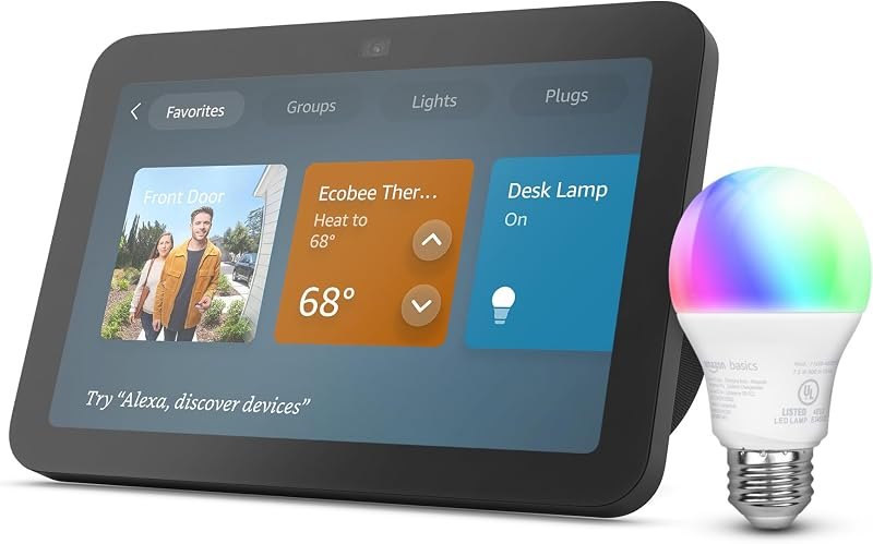 Echo Show 8 with Amazon Basics Smart Color Bulb