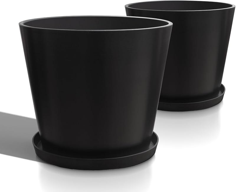 Heyzier Wide Planters for Outdoor Plants, Extra Large Indoor Flower Pots for Garden, Front Porch, Patio - Round Resin
