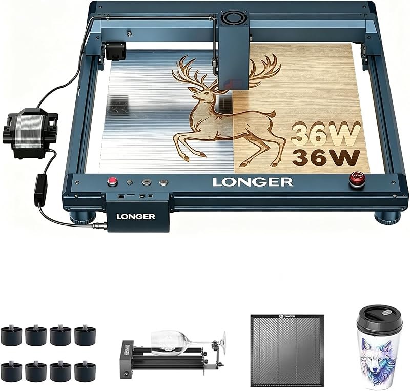 Longer B1 30W Laser Engraver, 36000mW Output Laser Cutter Machine with Auto Air Assist, 440mm*440mm Honeycomb, Y-axis