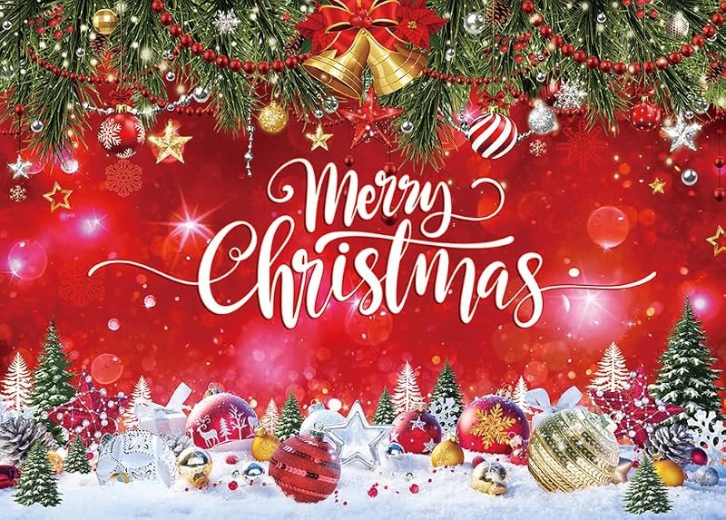8x6ft Snowflake Christmas Backdrop for Winter New Year Eve Photography Family Party Birthday Glitter Bokeh Sparkle Red