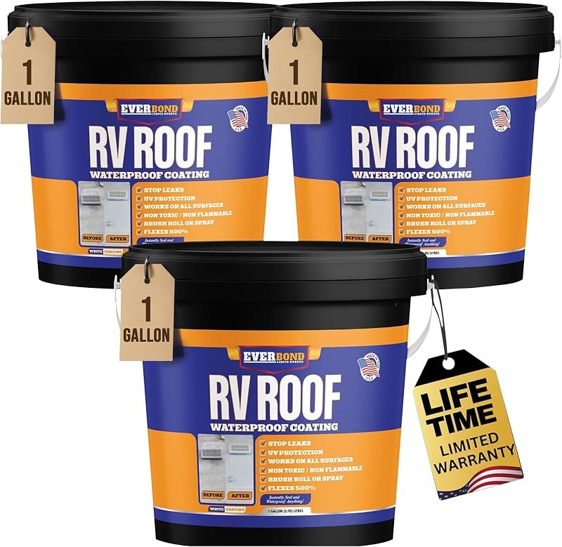Everbond RV Roof Coating, Solar Reflective RV Roof Sealant, Waterproofing for Campers, Trailers, RVs, White, 3 Gallons