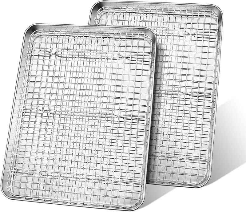 Half Sheet Baking Pan & Wire Rack, Leonyo 17.5" x 13" Large Stainless Steel Cookie Sheets with Cooling Rack Set
