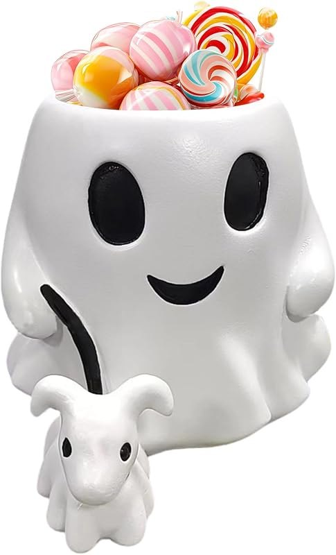 Halloween Ghost Walking Dog - White Ghost Bucket, Ghost Planter, Ghost Bucket Vase, Halloween Ghost Decor with Ghost